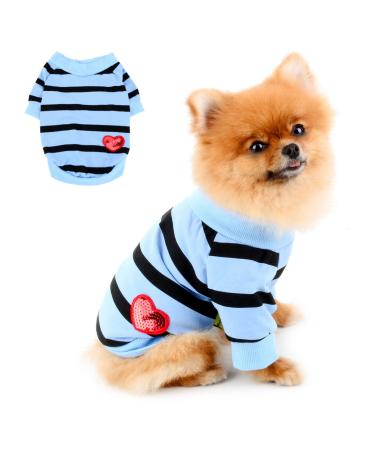 Paidful Striped dog shirt for small medium-sized dogs cat girls boys vest t-shirts with red heart breathable tank tops puppies chihuahua yorkie clothing pet summer go outdoors L: back: 40cm/15.5 " breast: 49cm/19" Blue