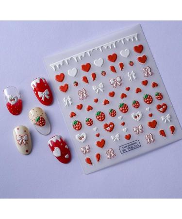 3D Embossed Flowers Nail Art Stickers 3 Sheets Nail Art Stickers Decals Self-Adhesive 5D Strawberry Heart Summer Floral Pattern Mixed for Women Girls Manicure with Tweezer (3 Sheets Flowers) - Buy Online on GoSupps.com