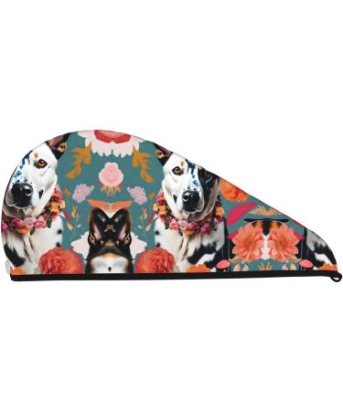 Cattle Dog Florals Coral Velvet Dry Hair Cap | Unisex Wet Towel Wrap for Bathing Pool Parties and Beach Perfect Home Accessory - Buy Online on GoSupps.com