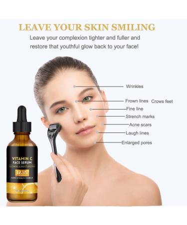 Vitamin C Face Serum Anti Aging Facial Serum with Vitamin C + 0.5mm Derma Roller Microdermabrasion Skin Care for Face & Eyes Dark Spots Acne Wrinkles Hair Loss Stretch Marks for Men&Women - Buy Online on GoSupps.com
