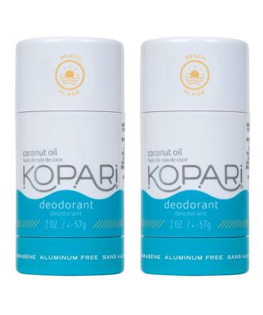 Kopari Aluminum-Free Deodorant Beach | Non-Toxic, Paraben Free, Gluten Free & Cruelty Free Men’s and Women’s Deodorant | Made with Organic Coconut Oil | 2 Pack, 2.0 oz