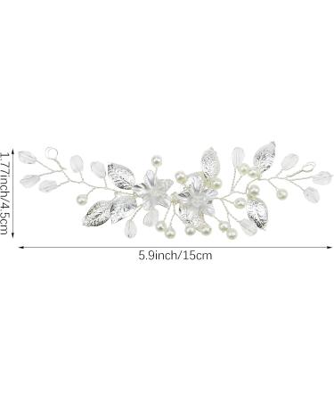 DonLeeving Bride Wedding Hair Vine Silver Bridal Flower Headband Leaf Hair Dress Pearl Hair Accessories for Women and Girls 15cm x4.5cm - Buy Online on GoSupps.com