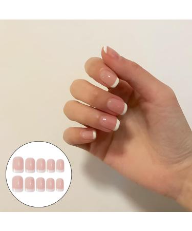 24 Pcs French False Nails Short Square Press on Nails Full Cover False Nails Nude Reusable Semi-Transparent Nails for Women and Girls Nail Art Accessories - Buy Online on GoSupps.com