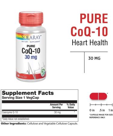 Solaray Pure CoQ-10 30 mg - Vegan Heart Health Supplement | Non-GMO Lab Verified | 60 VegCaps for Cellular Energy Support - Buy Online on GoSupps.com