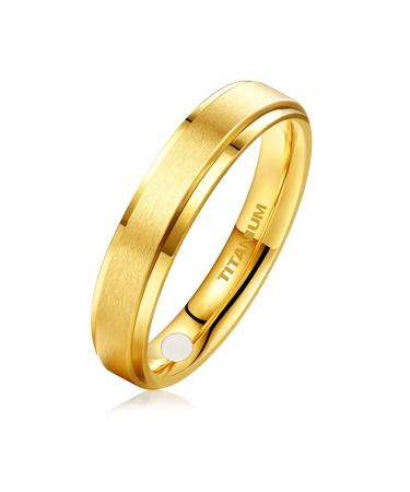 JEROOT Titanium Magnetic Rings for Men Women Step Edge Sleek Design Magnetic Rings 2 Strong Magnets with Jewelry Gift Box Gold 5mm T 1/2(3500 Gauss) Gold-5mm T 1/2