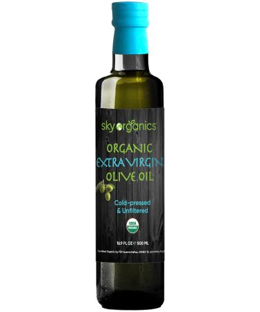 Sky Organics USDA Organic Extra Virgin Olive Oil- 100% Pure Greek Cold Pressed Unfiltered Non-GMO EVOO- For Cooking Baking - Hair & Skin Moisturizing, 16.9 oz