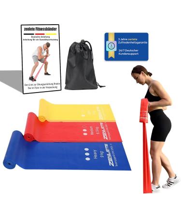 Zenlete fitness band resistance band 3 Set 2.5m extra long fitness straps gymnastics band Physioband with carrying bag & e-book for yoga pilates strength training physiotherapy - Buy Online on GoSupps.com