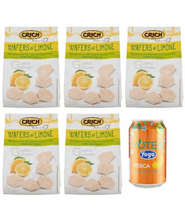 Crich Wafers with Lemon Cream, waffle with lemon cream, sweet biscuits 250 g + 1 can of peach yoga iced tea 330 ml