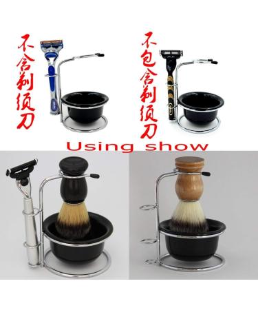 ZHONGJIUYUAN Stainless Steel Shaving Set: Brush Razor Stand & Black Bowl - Premium Health Care Grooming Essentials - Buy Online on GoSupps.com