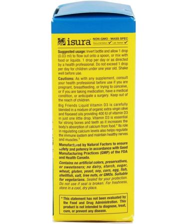 Natural Factors Big Friends Liquid Vitamin D3 10 mcg 400 IU - Immune Support & Strong Bones - 0.5 fl oz - Buy Online on GoSupps.com