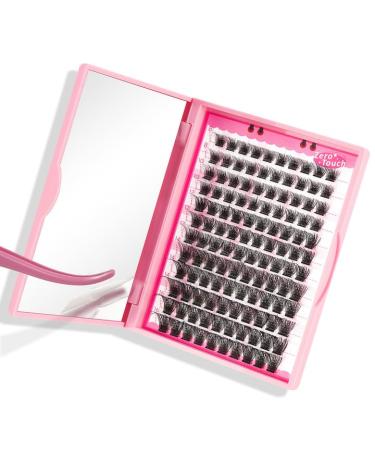 Lash Clusters 120 Pcs Individual Cluster Lashes DIY Lash Extension Zero Touch Eyelash Clusters Volume Wispy Lashes Super Thin Band Reusable Soft & Comfortable(Velvety-D-8-16 mix) 8-16 mix Zero Touch(Velvety)