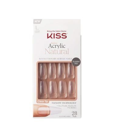 KISS Salon Acrylic Natural Nails  Clear Tip  Long  Ultra-Smooth Finish  DIY At-Home Manicure Kit with Pink Gel Nail Glue  Mini File  Manicure Stick  and 28 Nails in 14 sizes