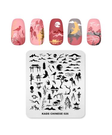 KADS Nail Stamping Plate Chinese Style Nail Art Stamp Template bamboo Lotus DIY Image Template Manicure Stamping Plate Stencil Tools (CN026)