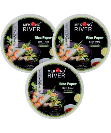 Lyan Mekong River Banh Trang Vietnamese Rice Paper Round 16cm - 300g - Pack of 3 | Gluten-Free | Vegan | Halal | 100% Natural Rice Paper - Buy Online on GoSupps.com
