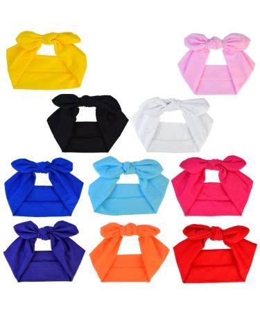 Miayon Women Hair Bands Bows Knot Headbands Rabbit Ear Headwraps Turban Hairband Hair Accessories 10pcs Solid Color for Woman Girls multicolor
