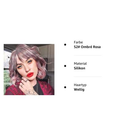 Parxitn Short Bob Wig with Ponytail - Natural Ombr Pink Synthetic Hair | Colorful Wavy Curly Wigs for Daily Party Halloween & Cosplay - Buy Online on GoSupps.com