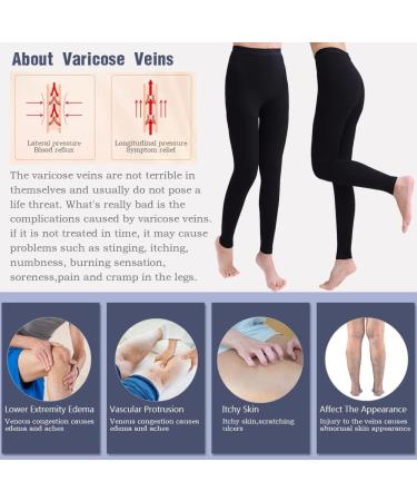 Women's 20-30 mmHg Compression Leggings for Varicose Veins & Swelling - Black Medium Footless Tights - Buy Online on GoSupps.com