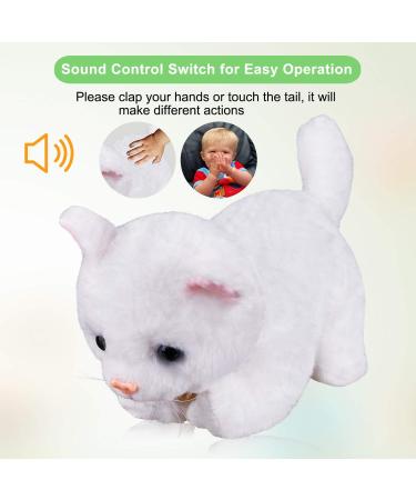Interactive White Plush Animal Cat Stuffed Toy | Barking Meow Kitten | Touch Control Electronic Pet Cat Toy | Animated Robot Cat for Kids - L 12 x H 8 x W 5 - Buy Online on GoSupps.com
