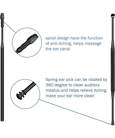 Innovative Spring Ear Pick Earwax Removal Kit - 8PCS Matte Black Cleansing Tool Set with Brush and Storage Box - Buy Online on GoSupps.com