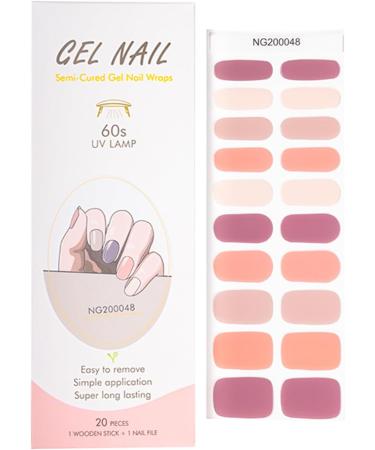 Foyute Semi Cured Gel Nail Strips 20 Pcs Soft Self-Adhesive Gel Nail Polish Wraps Sticker for Salon-Quality Manicure Set Long Lasting Easy to Apply & Remove Nail File & Wooden Stick (Fade orange) - Buy Online on GoSupps.com