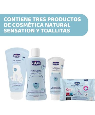 CHICCO NATURAL FEEL - Blue grow bag contains 1 foam and body bath - Tearless 200ml 1 body lotion 150ml 1 4-in-1 wrap cream 100ml 1 cleaning cloth - Buy Online on GoSupps.com
