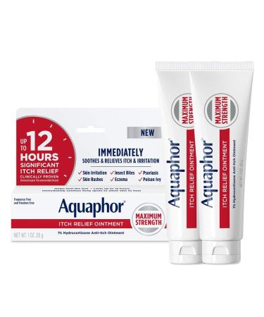 Aquaphor Itch Relief Ointment, 1% Hydrocortisone Anti Itch Skin Ointment, 1 Oz Tube, 2 Pack