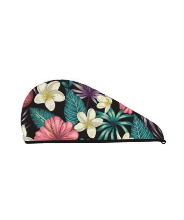 Microfiber Hair Drying Cap Green Tropical Leaves Hair Towel Cap Soft Absorbent Hair Towel Towel Wrap with Button Quick Dry Fast Drying Hair Capsfor Curly Long & Thick Hair