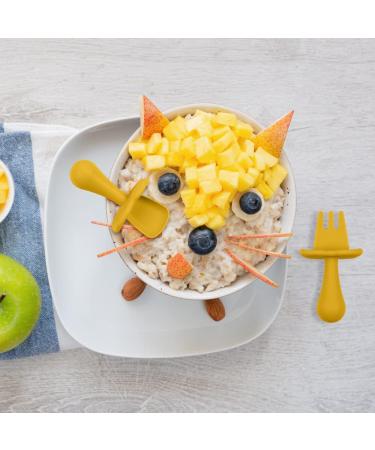 Vicloon Baby Fork and Spoon Set 4Pcs - Silicone Self Feeding Utensil for Toddler Cutlery Kit - Easy Grip Baby Weaning Spoons - Beige-yellow - Buy Online on GoSupps.com