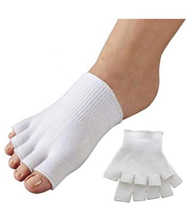RSYHVG 1 Pair Gel Toe Protector Foot spa Sock Toe moisturizing Sock Bunion Straightener Toe spacers Toe Spreader Heel Sleeves for Cracked Heels Open Toe Socks Five Toes White