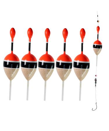 THKFISH Fishing Floats Bobbers Slide Floats Balsa Fishing Bobber Slip Bobbers for Crappie Panfish Trout Bass (1/2oz 2"x5.28") (1/6 1.6"x4.8") 5Pcs Wood and Red 1/6 oz 1.6"x4.8" - 5Pcs