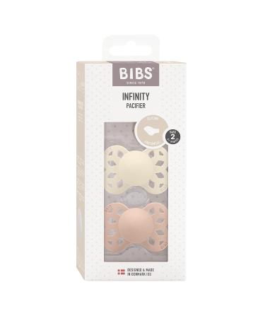 BIBS Infinity Collection Pacifiers - Anatomical Nipple, BPA-Free, Made in Denmark | Set of 2 Ivory/Blush Soothers, Size 6-18 Months - Buy Online on GoSupps.com