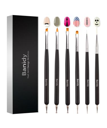 Nail Art Brushes for Gel Nail Art Nail Design Brush Tools Dual-Head Pen Painting Set Include Nail Extension Gel Brush Nail Art Liner Brush Nail Dotting Pen for DIY Manicure Gel Polish Black