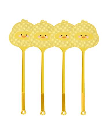 BAMFY 4 Pcs Fly Swatters Durable and Thickened Plastic Manual Fly Killer Heavy Duty with Long Handle Fly Swatters for Indoor Outdoor Mosquitoes Bees Flies Yellow