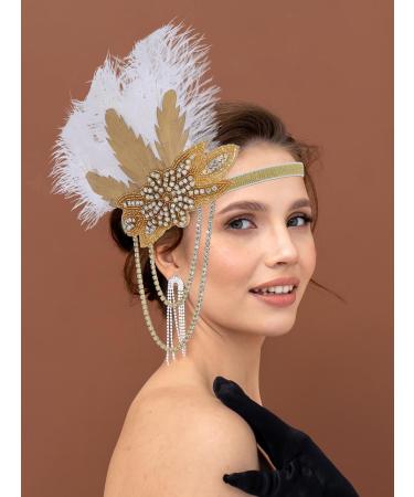 IYOU 1920 Flapper Headpiece Gold Feather Gatsby Headband Vintage Rhinestone Prom Costume Wedding Hair Accessories for Women - Buy Online on GoSupps.com