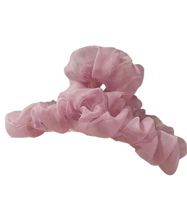 Korean Style Hair Claw Crossing Teeth Spring Design Pleated Mesh Yarn Decor Large Hair Clip Hair Accessories Big Hair Clip Pink