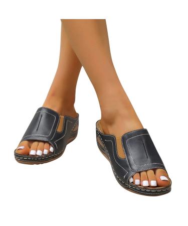 Aniywn Summer Women Sandals Flat Lightweight Open Toe Comfortable Thong Solid Color Women Shoes Wedges Platform Slippers Dark Blue 8