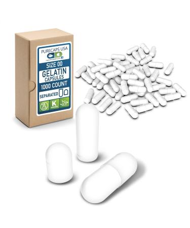 PureCaps USA - Empty Gelatin Capsules Size 00 1 000 Empty Separated Gel Pills White Non-GMO Certified Kosher Gluten Free and Halal Certified Pure Beef Gel Pill Capsules Empty