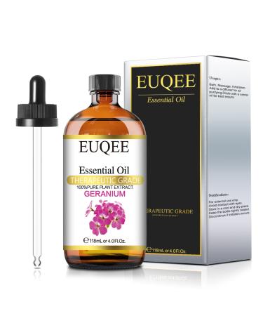 EUQEE Geranium Essential Oil 118ml Pure Geranium Oil Natural Diffuser Oil Essential Oils for Diffusers for Home Aromatherapy Relax Geranium 118.00 ml (Pack of 1)