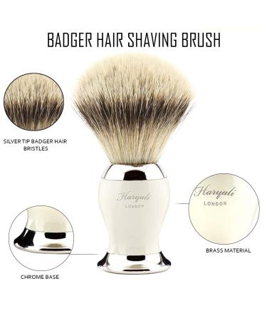 Premium Shaving Set for Men - Silver Lace Brush Double Edge Razor Stainless Steel Stand & Haryali London Soap - International Shipping Available - Buy Online on GoSupps.com