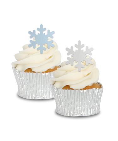 Edible Wafer Snowflake Pre-Cut Cupcake Toppers - 24pc