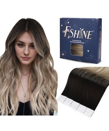 FSHINE TAPE in Remy Hair extensions 50 grams Skin Weft Tape Hair extensions 40cm darkest brown fading to ashblond and platinum blonde tape in extensions 20 pieces #2/16/60 2. Tape #2/16/60 40cm