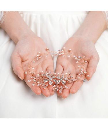 HEREAD Crystal Bride Wedding Hair Vine - Rose Gold Bridal Headband for Women and Girls - Buy Online on GoSupps.com