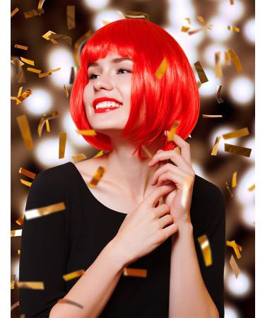 PLANTURECO Red Wig with Bangs and Neon Glasses - Bachelorette Party Wigs - Buy Online on GoSupps.com