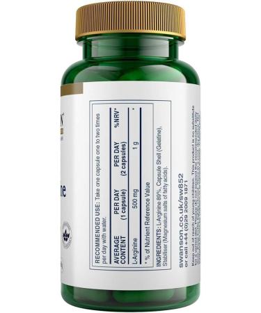 Swanson L-Arginine 500mg - 100 Capsules | Boost Nitric Oxide Levels - Buy Online on GoSupps.com