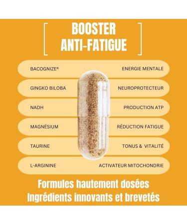 Booster Anti Fatigue Homme EVOM - nergie Physique et Tonus Mental - Magn sium (26% VNR) Bacopa BACOGNIZE Ginkgo NADH acides amin s Cure 20 jours Compl ment Alimentaire Pour Homme - Buy Online on GoSupps.com