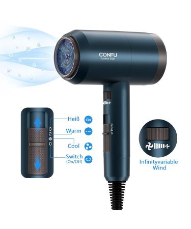 Ion Hair Dryer | Confu 1800W Portable Travel Hairdryer with Styling Nozzles Diffuser 3 Temperature Settings & Adjustable Speed - Powerful Salon Performance - Buy Online on GoSupps.com