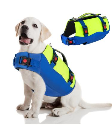 Eyin life jackets for medium dogs size -adjustable dog chimney with strong buoyancy light swimming aid with reflective rescue handle and tear protection for swimming (blue m) m blue & yellow - Buy Online on GoSupps.com