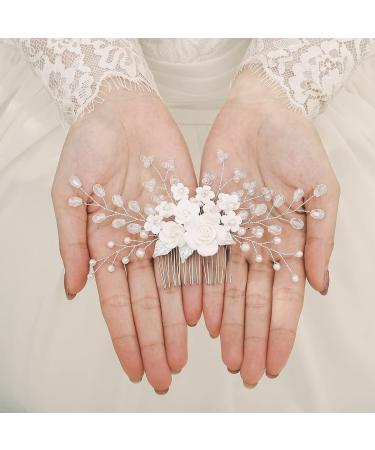 Edary Bridal Wedding Hair Comb | Silver Flower Headpiece with Rhinestones & Crystals - Elegant Hair Accessories for Women & Girls - Buy Online on GoSupps.com