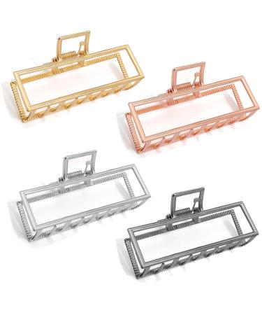 Metal Hair Clips for Women  4pcs Square Claw Clips for Thick Hair  Large Hair Clips Rectangle Claw Clip  Banana Clips Hair Rose Gold Black Silver Gold Hair Clips 3.5 Inches Line L  3.5 Inch