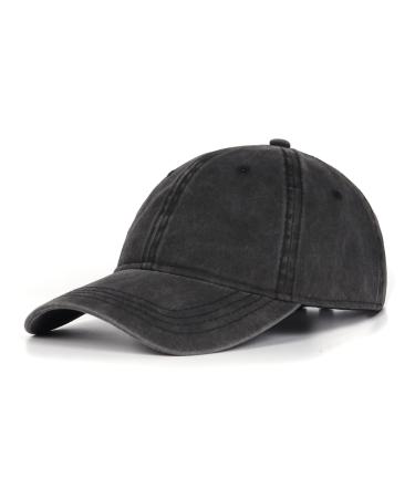 XXL Oversize Washed Denim Baseball Cap,Large Pigment Dyed Dad Hat,Low Profile Sports Cap for Big Heads 23.5"-25.5" XX-Large Black Gray
